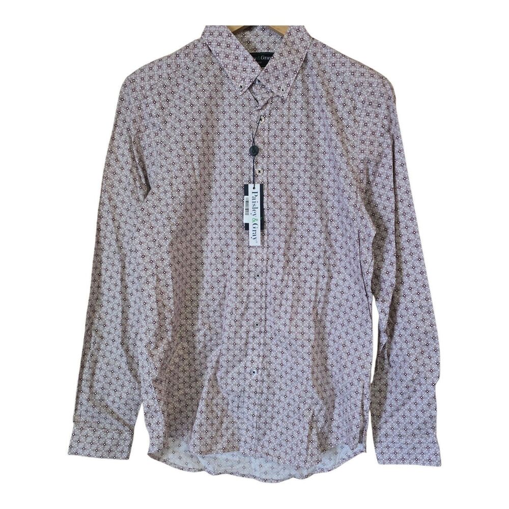 Paisley & Gray Mens Medium NWT Slim Fit Geometric Dress Shirt Modern Preppy